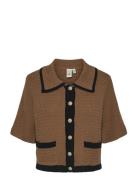 Yaskloma Ss Knit Cardigan S. Tops Knitwear Cardigans Brown YAS
