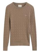 Stretch Cotton Cable C-Neck Tops Knitwear Jumpers Beige GANT