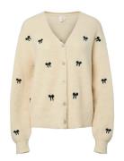 Yasbow Ls Embroided Knit Cardigan S. Tops Knitwear Cardigans Beige YAS