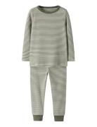 Nmnnightset Stripe Rib Noos Pyjamasetti Pyjama Khaki Green Name It