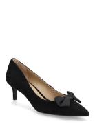 Adrienne Bow-Trim Suede Pump Shoes Heels Pumps Classic Black Lauren Ra...