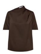 Lima Silk Tee Tops Blouses Short-sleeved Brown Ahlvar Gallery