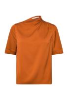 Lima Silk Tee Tops Blouses Short-sleeved Orange Ahlvar Gallery