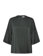 Thess Silk Tee Tops T-shirts & Tops Short-sleeved Green Ahlvar Gallery