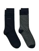 Dot And Solid Socks 2-Pack Underwear Socks Regular Socks Grey GANT