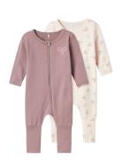 Nbfnightsuit 2P Zip Ff Pink Bow Noos Pyjama Sie Jumpsuit Haalari Purpl...
