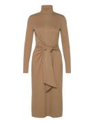 Tie-Front Turtleneck Dress Designers Knee-length & Midi Beige Lauren R...