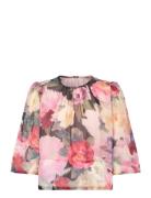 Organza Top Tops Blouses Short-sleeved Multi/patterned By Ti Mo