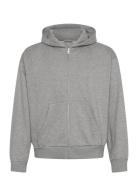Loose Fit Zip Hoodie Tops Sweat-shirts & Hoodies Hoodies Grey Weekday