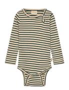 Body L/S Modal Striped Bodies Long-sleeved Cream Petit Piao
