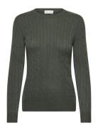 O-Neck Cable Tops Knitwear Jumpers Khaki Green Davida Cashmere