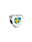 Sweden Flag Heart Sterling Silver Charm With Yellow And Blue Enamel Ka...
