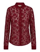 Mmkether Lace Sequin Shirt Tops Shirts Long-sleeved Burgundy MOS MOSH