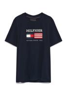 Americana Monotype Flag Box Tee Tops T-shirts Short-sleeved Navy Tommy...