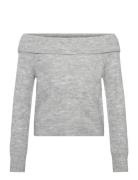Nlflodets Ls Off Shoulder Knit Top Tops Knitwear Pullovers Grey LMTD