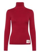 Woven Label Roll Neck Tops Knitwear Turtleneck Red Calvin Klein Jeans