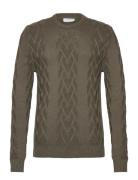 Cable O-Neck Knit Tops Knitwear Round Necks Khaki Green Lindbergh