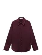 Satin Finish Flowy Shirt Tops Shirts Long-sleeved Burgundy Mango