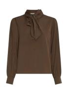 Mschjuliana Tie Top Tops Blouses Long-sleeved Brown MSCH Copenhagen
