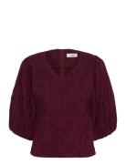 Slmaybel Blouse 3/4 Tops Blouses Long-sleeved Burgundy Soaked In Luxur...