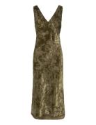 Jacquard V-Neck Dress Maksimekko Juhlamekko Khaki Green Mango