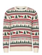 Winter Village Jaqucard O-Neck Knit Tops Knitwear Round Necks Cream Li...