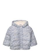 Fur-Effect Floral-Print Anorak Toppatakki Blue Mango