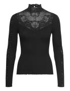 Rwbeatha Silk Ls Lace T-Neck T-Shir Tops T-shirts & Tops Long-sleeved ...