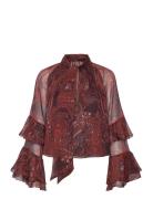 Paisley Print Blouse Tops Blouses Long-sleeved Burgundy Mango