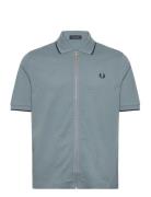 Textured Zip Polo Tops Polos Short-sleeved Blue Fred Perry