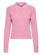 Polo-Neck Ribbed Sweater Tops Knitwear Jumpers Pink Mango