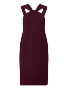 Twist-Front Crepe Cocktail Dress Polvipituinen Mekko Burgundy Lauren R...