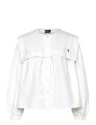 Bib Cotton Oxford Shirt Tops Blouses Long-sleeved White Polo Ralph Lau...