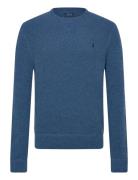 Waffle-Knit Wool-Cotton Sweater Tops Knitwear Round Necks Blue Polo Ra...