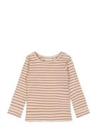 T-Shirt L/S Modal Striped Tops T-shirts Long-sleeved T-shirts Beige Pe...