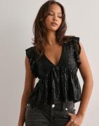 Nelly - Musta - Sequin Flounce Top