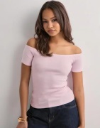 Nelly - Vaaleanpunainen - Rib Off Shoulder Top