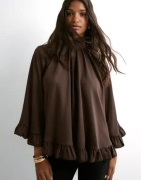 Malina - Ruskea - Esti Chiffon Cape Blouse