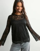 Pieces - Musta - Pcolline Ls Lace O-Neck Top Wvn Noo