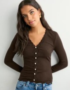 Only - Ruskea - Onlenea L/S Lace Mix Placket Top Jr