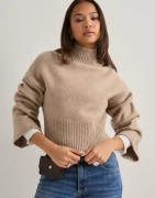 Gina Tricot - Beige - Funnel Neck Knitted Sweater