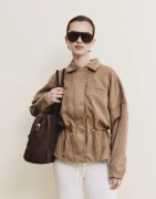 Nelly - Beige - Drawstring Brushed Collar Jacket