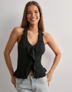 Nelly - Musta - Lovely Halterneck Frill Top