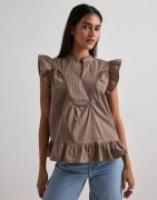 Only - Ruskea - Onladda S/L V-Neck Top Ex Wvn